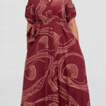 Yumi Maxi Shirt Dress - Burgundy / Peach Print